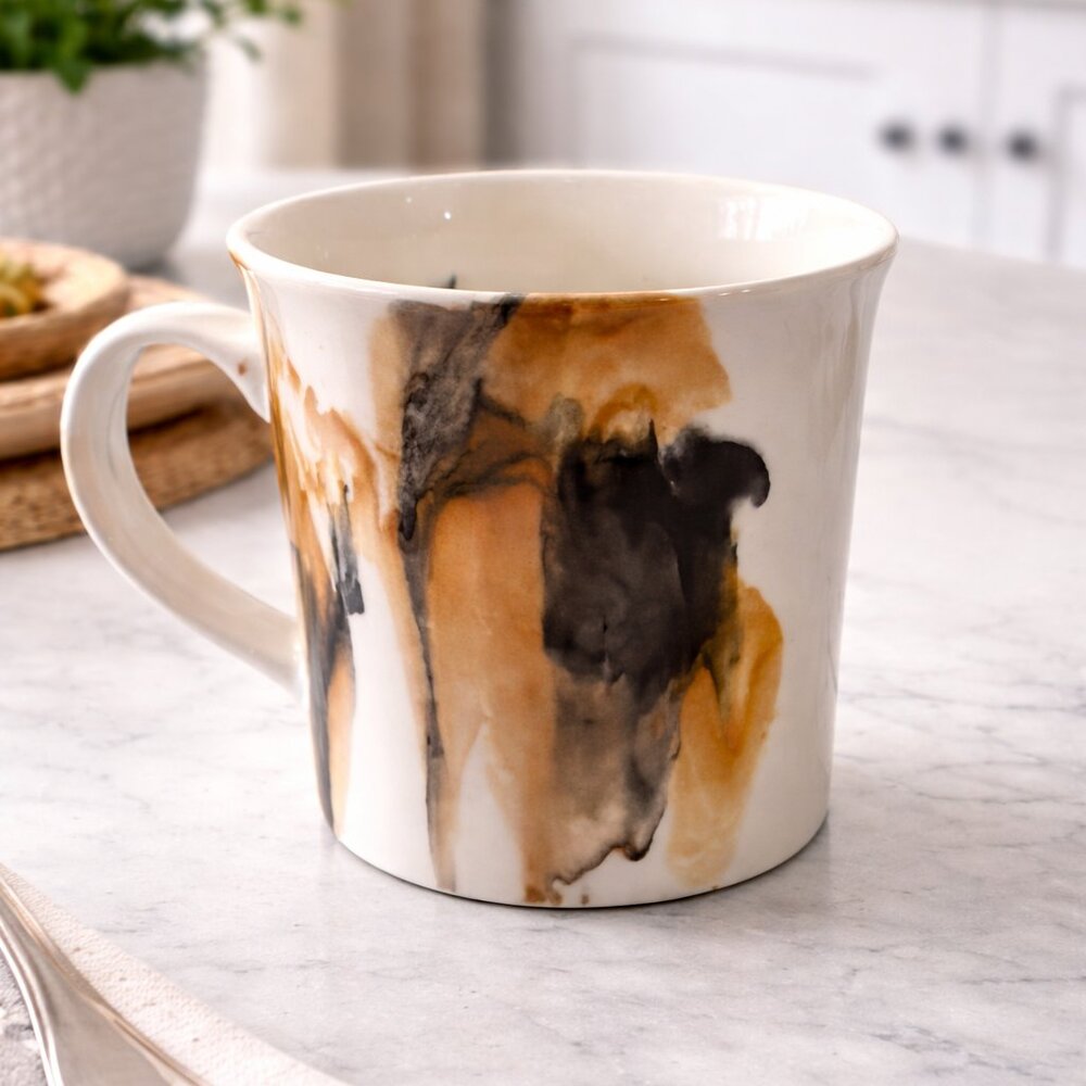 Modern Abstract Drip Glaze Mug | Neutral‎ Artisan Ceramic Cup